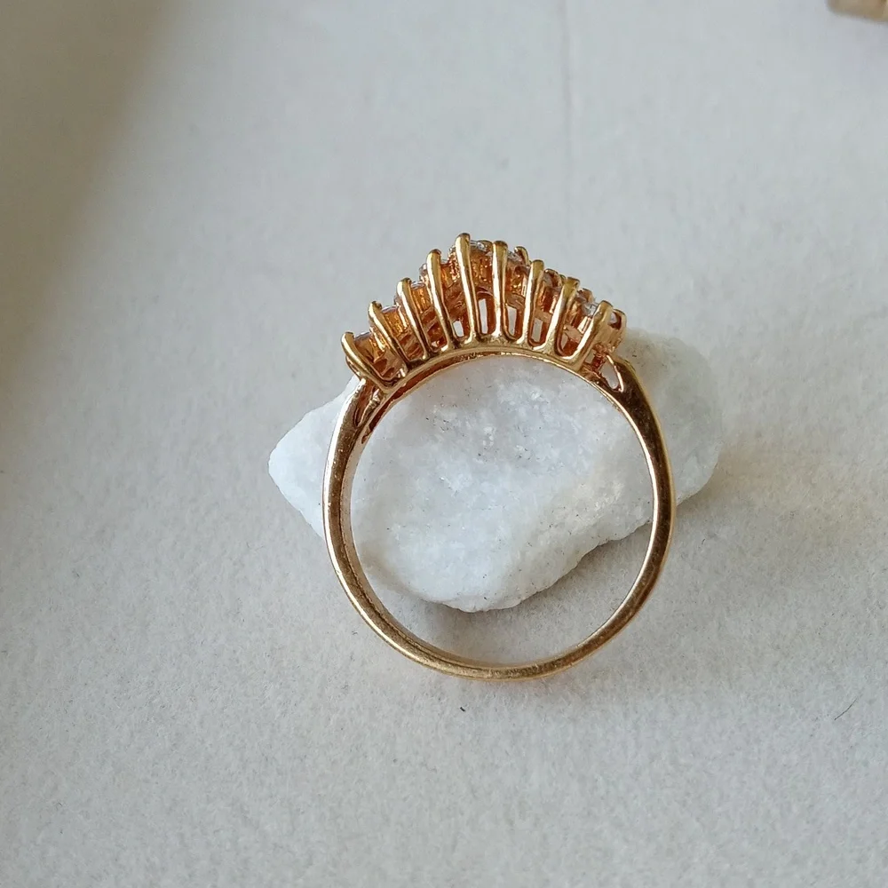 Gold Band with three rows of Rhinestones size 11 - Picture 3 of 7